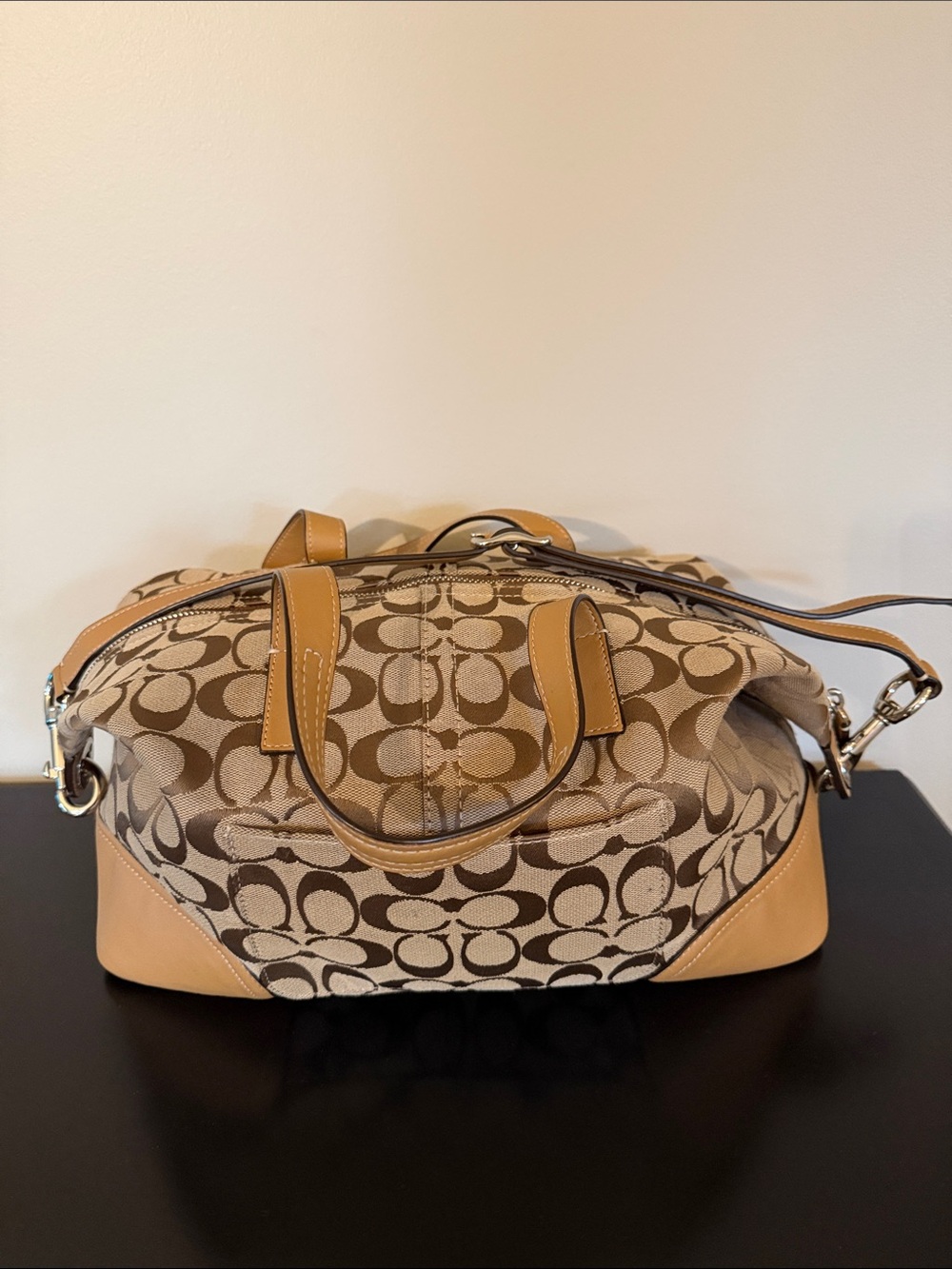 Coach Signature Canvas Shoulder Satchel in Khaki and Tan